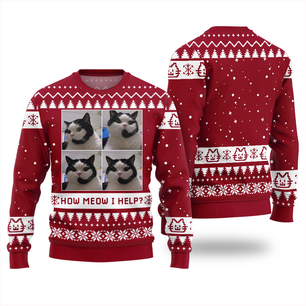How Meow I Help Cat Ugly Christmas Sweater Trending Christmas Merch Gift 2025 Collection