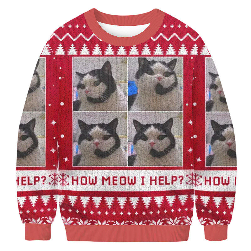 How Meow I Help Christmas Ugly Sweater Animal Themed Christmas Outfits Xmas Cat Gifts