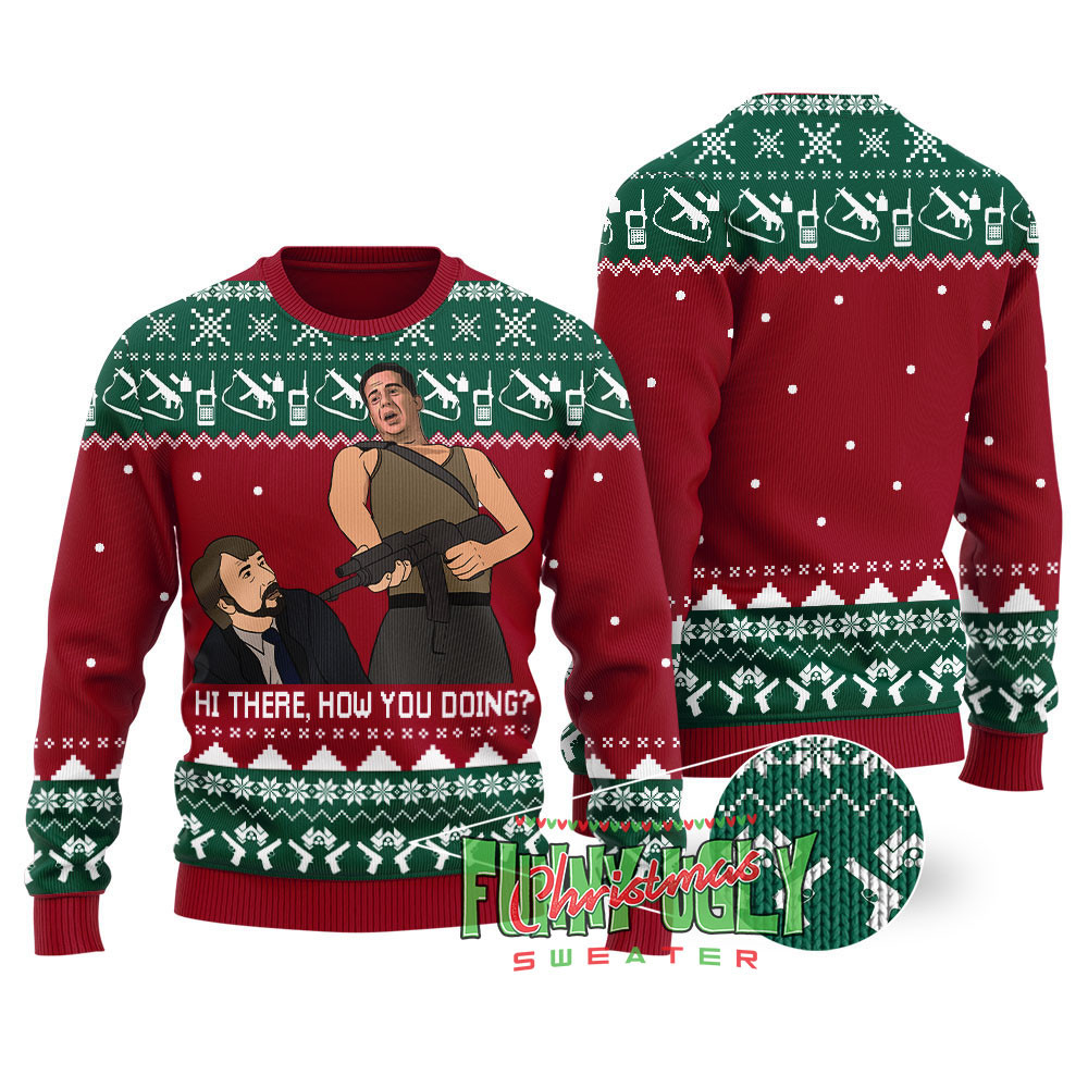 How You Doing Die Hard Christmas Sweater Cardinal Red Merry Christmas Sweatshirt for Holiday Fun