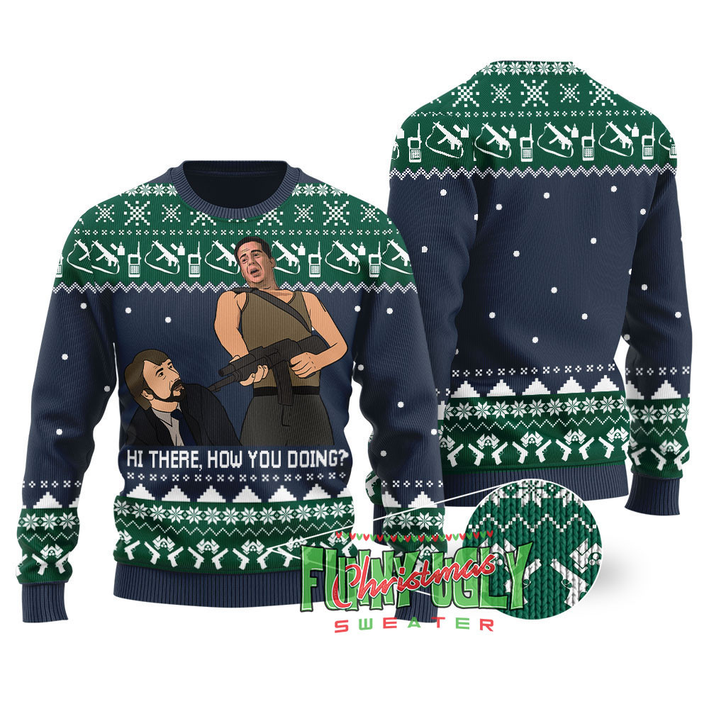 How You Doing Die Hard Christmas Sweater Navy Exclusive Holiday Sweater Merch for Gift Giving