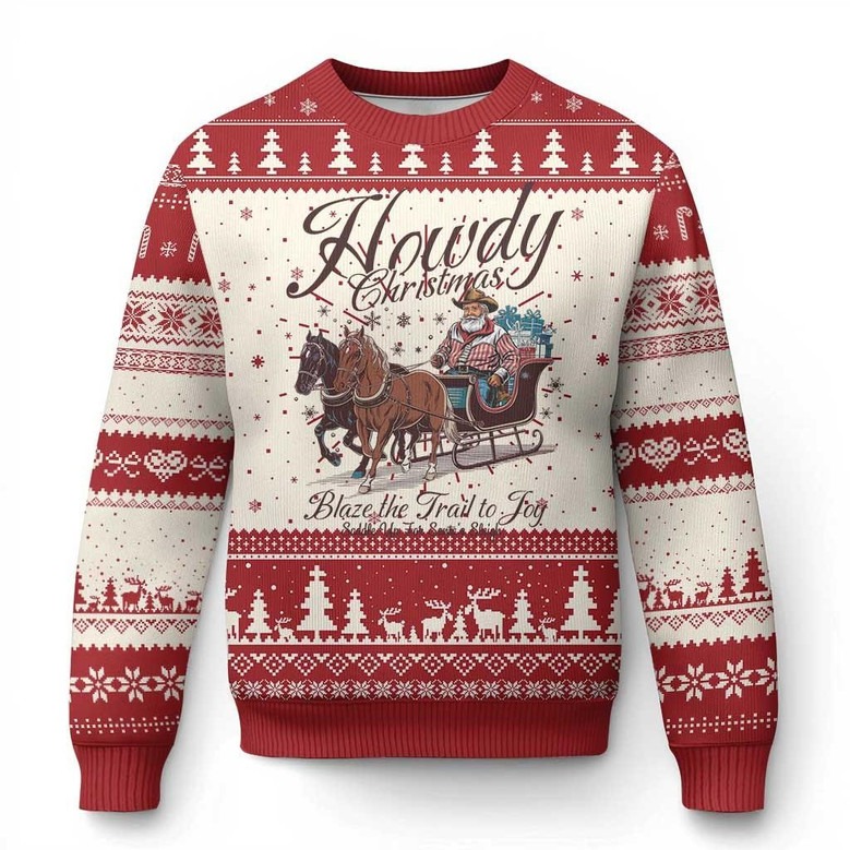 Howdy Christmas Blaze The Trail To Joy Ugly Holiday Jumper Western Cowboy Theme Gifts