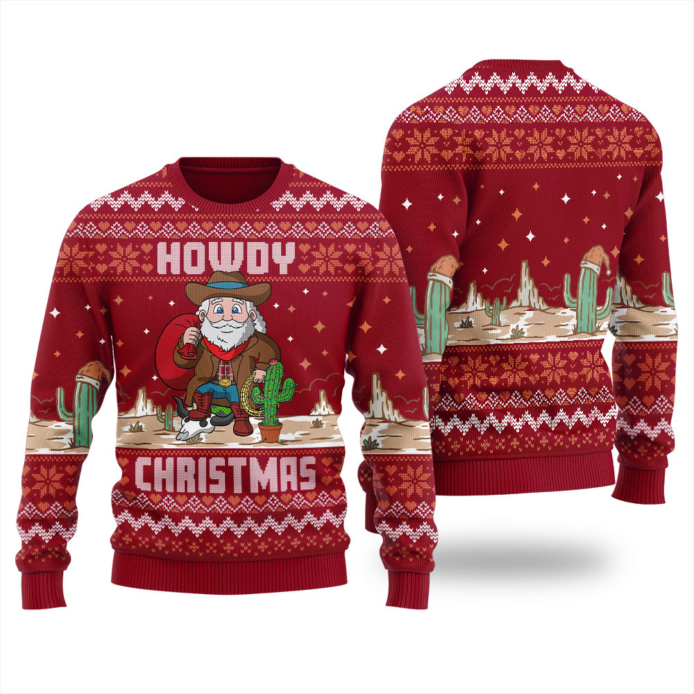 Howdy Cowboy Santa Claus Mens Ugly Christmas Sweater Thoughtful Winter Gift Merch for Special Moments