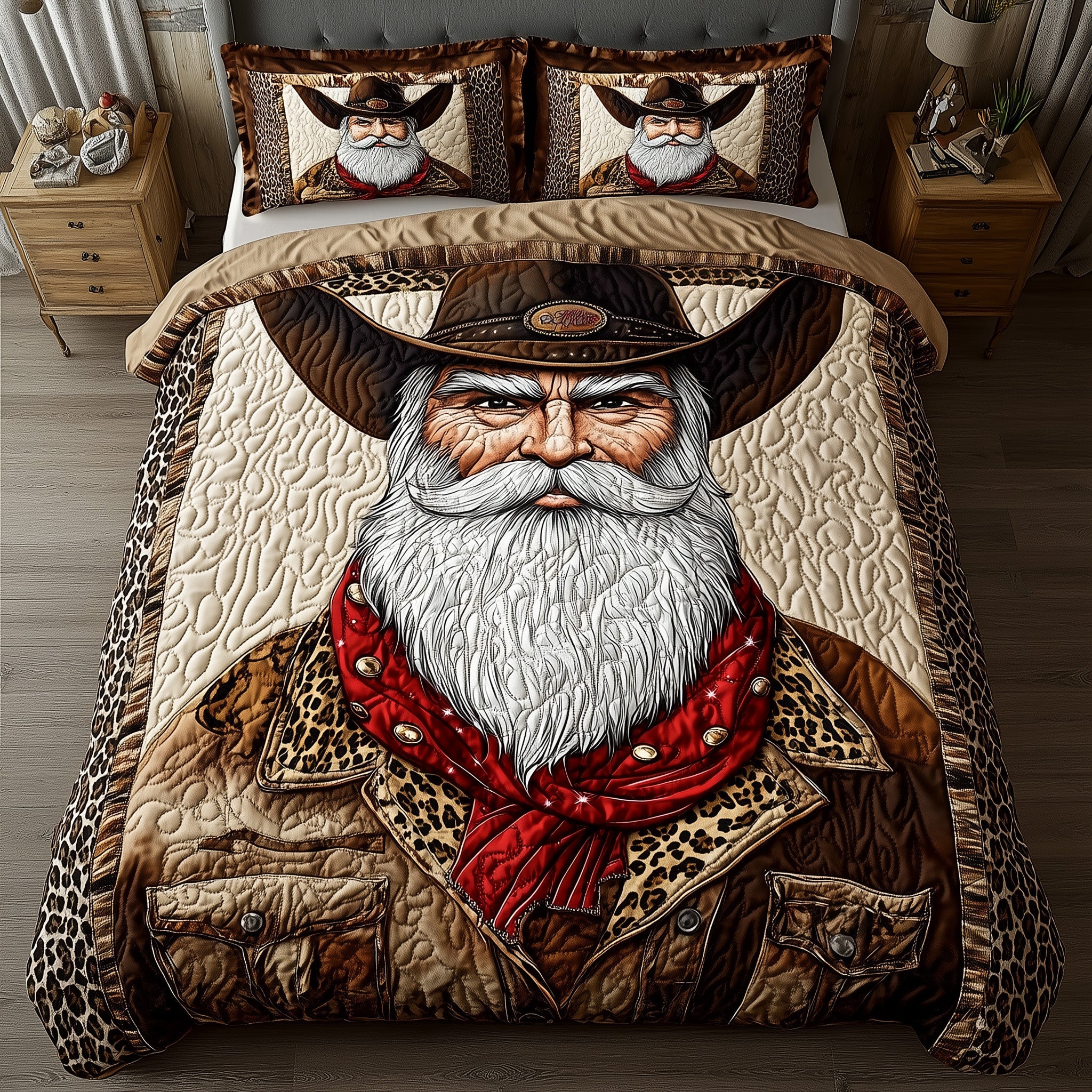Howdy Santa Charm Christmas Quilted Bedding Set Duvet Cover Bedspread Winter Holidays Gifts For Cowboy