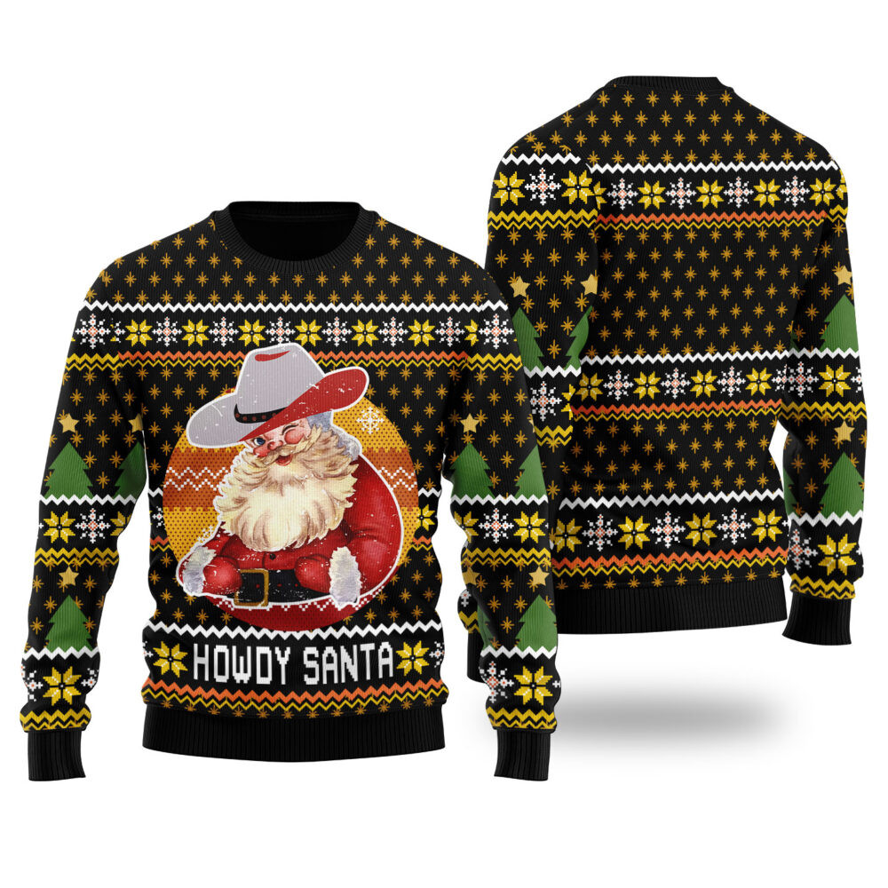 Howdy Santa Retro Ugly Christmas Sweater Black Warm Winter Merch Gift for Someone You Love