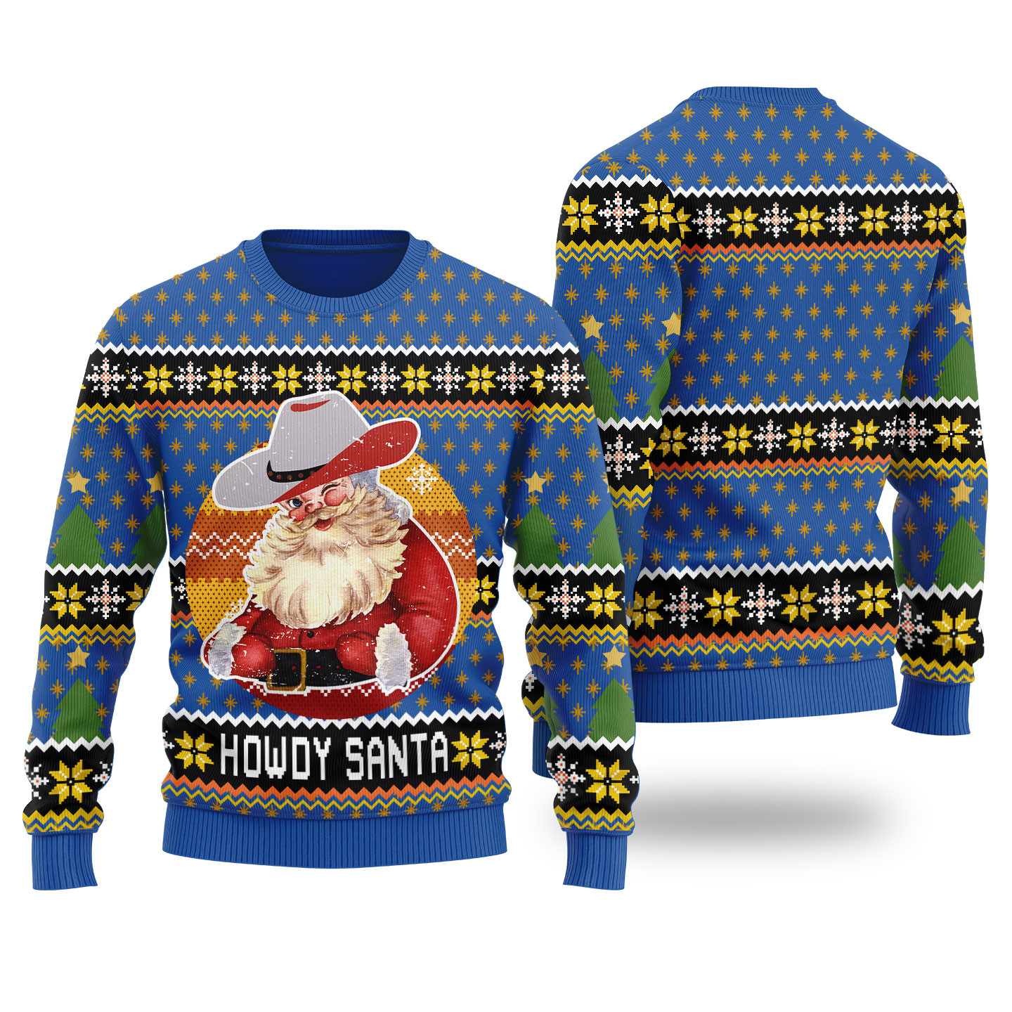 Howdy Santa Retro Ugly Christmas Sweater Royal Unique Holiday Sweater Gift Idea for Loved Ones