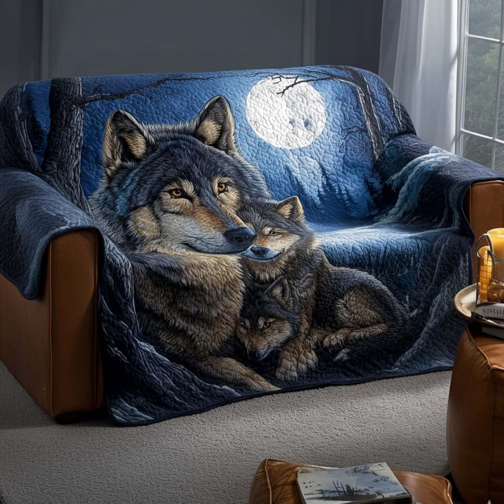 Howl at Moon Quilted Sofa Cover Holiday Couch Covers Christmas Gifts For Wolf Lovers