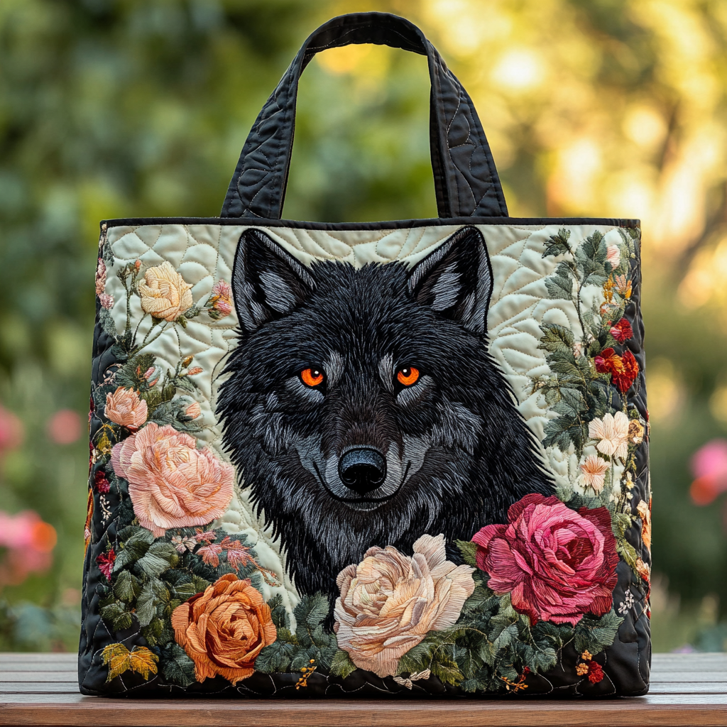Howling Wolf Quilted Tote Bag Themed Wolf Gifts For Her