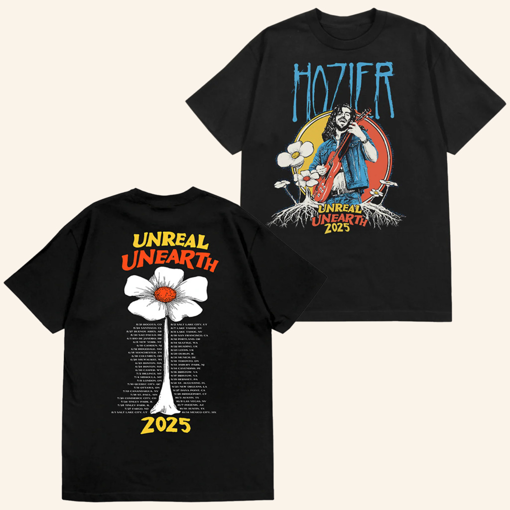 Hozier Merch Unreal Unearth 2025 Black Flower T-Shirt Music Related Gifts For Guys Hozier Merch Unreal Unearth 2025 Black Flower T-Shirt Music Related Gifts For Guys