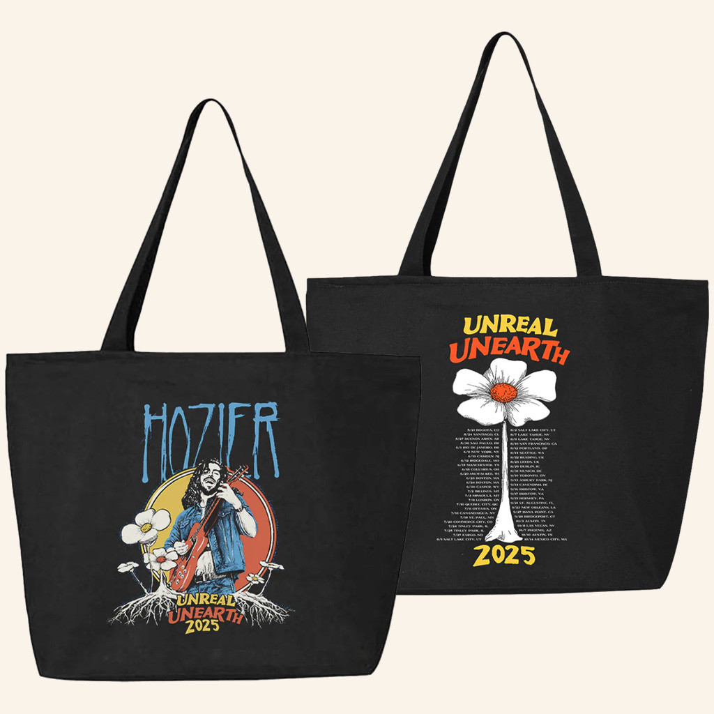 Hozier Merch Unreal Unearth 2025 Black Flower Tote Bag Gifts For Music Fans