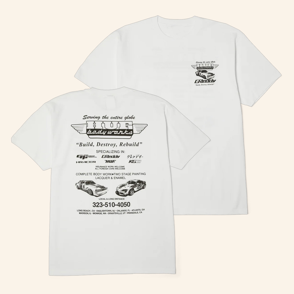 Huf Worldwide Merch Huf X Greddy Body Works T-Shirt Christmas Gifts For Dudes