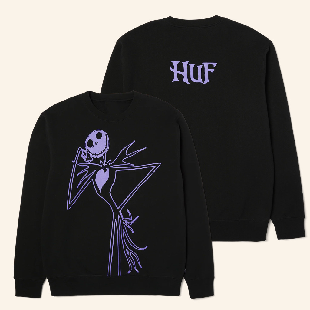 HUF Worldwide Merch Jack Skellington Crewneck Sweatshirt Christmas Gifts For Boyfriend