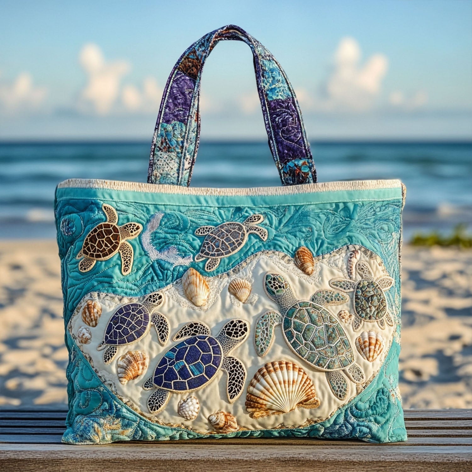 Hug-a-Turtle Quilted Tote Bag Unique Gifts For Ocean Lovers