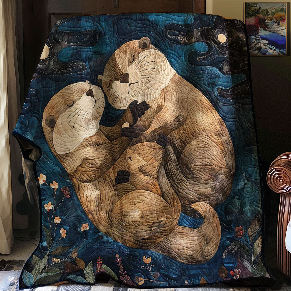 Hugging Otters Night Quilt Blanket Couch Blanket Meaningful Gifts For Mom