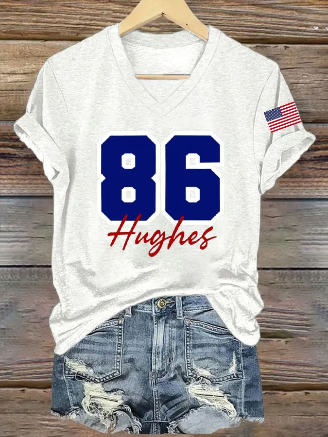 Hughes 86 USA Hockey V-Neck Shirt Fan Gear Best Gift For Ice Hockey Supporters
