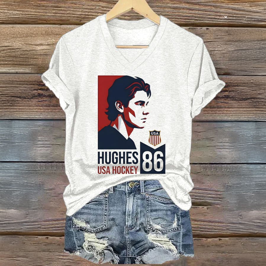Hughes USA Hockey 86 V-Neck Shirt Jack Hughes Winning Goal Clothes Best Gift For Fans