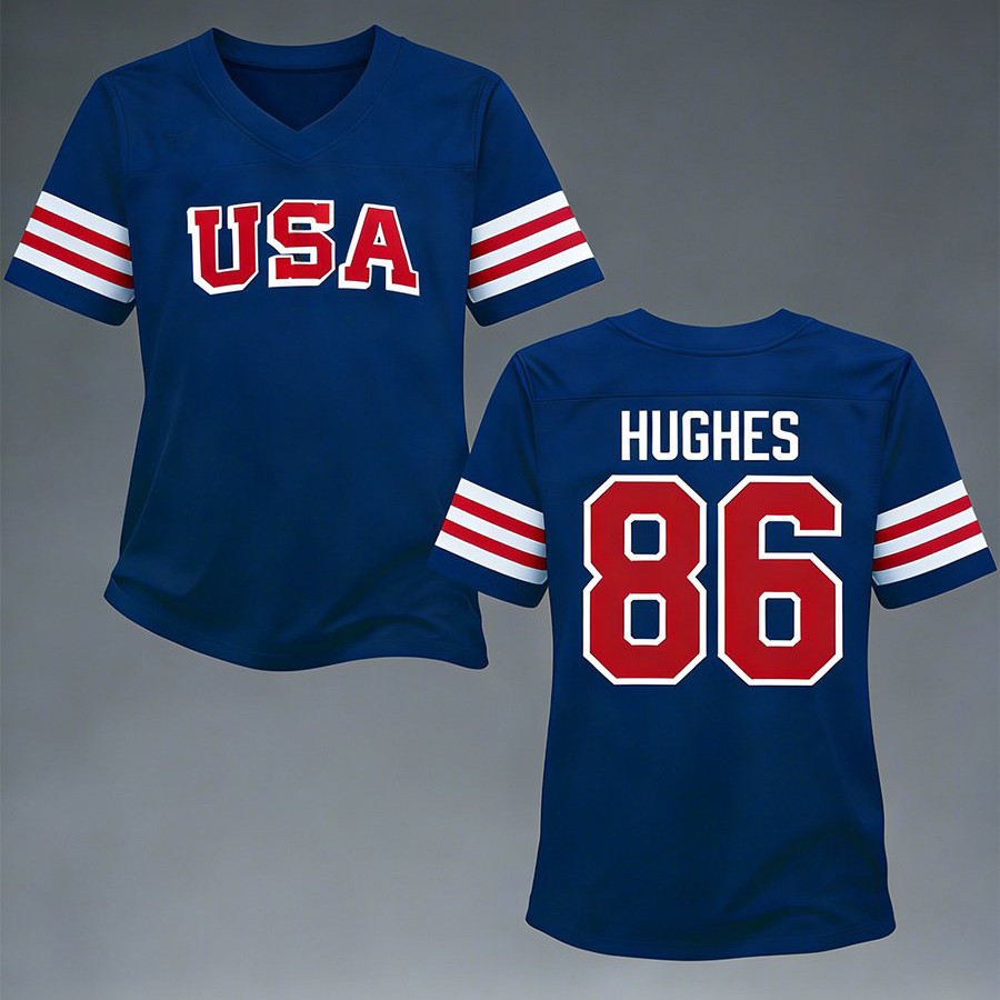 Hughes USA Hockey Team 2026 86 V-Neck Shirt USA Ice Hockey Team Clothes Best Gift For Fan