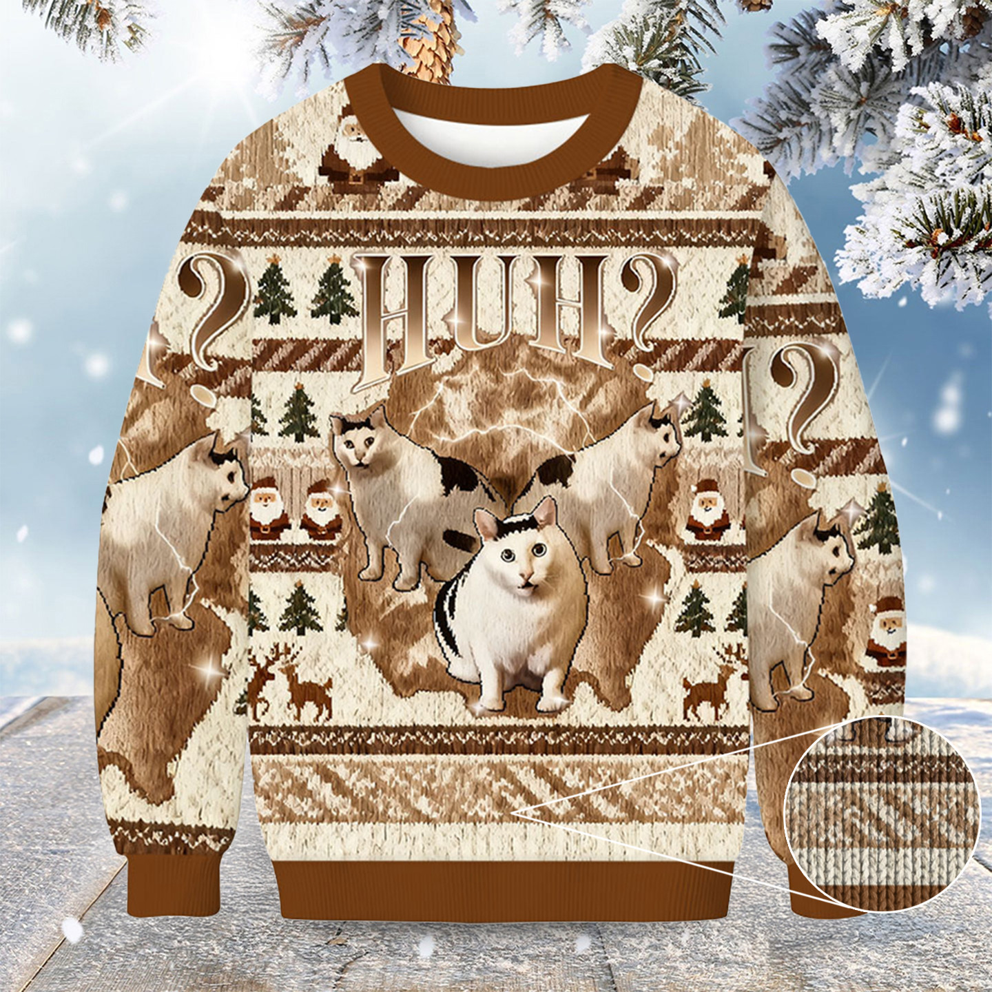 Huh Cat Chonky Ben Meme Christmas Ugly Sweater Xmas Clothing Funny Jumper