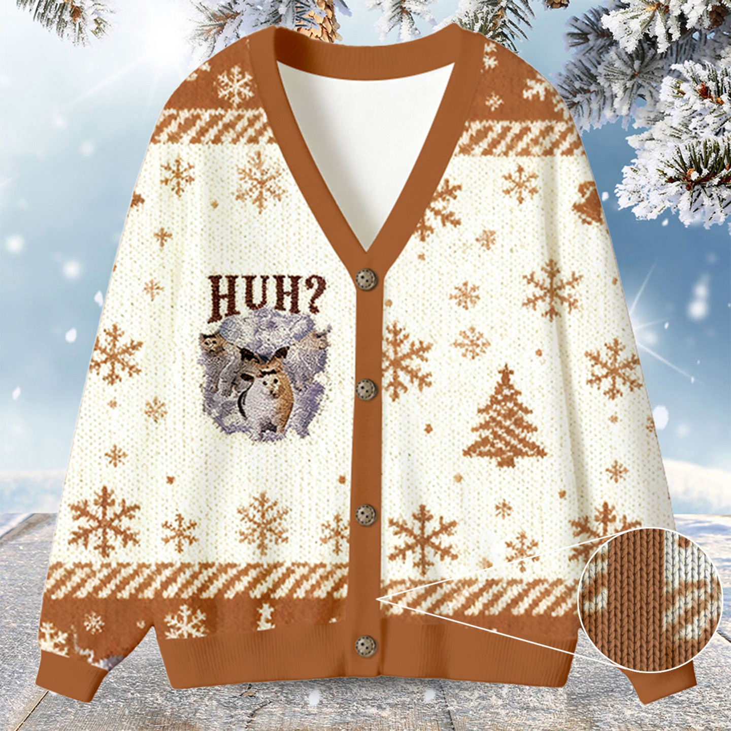 Huh Cat Chonky Ben Meme Ugly Cardigan Sweatshirt Xmas Party Outfits Cat Lover Funny Gifts