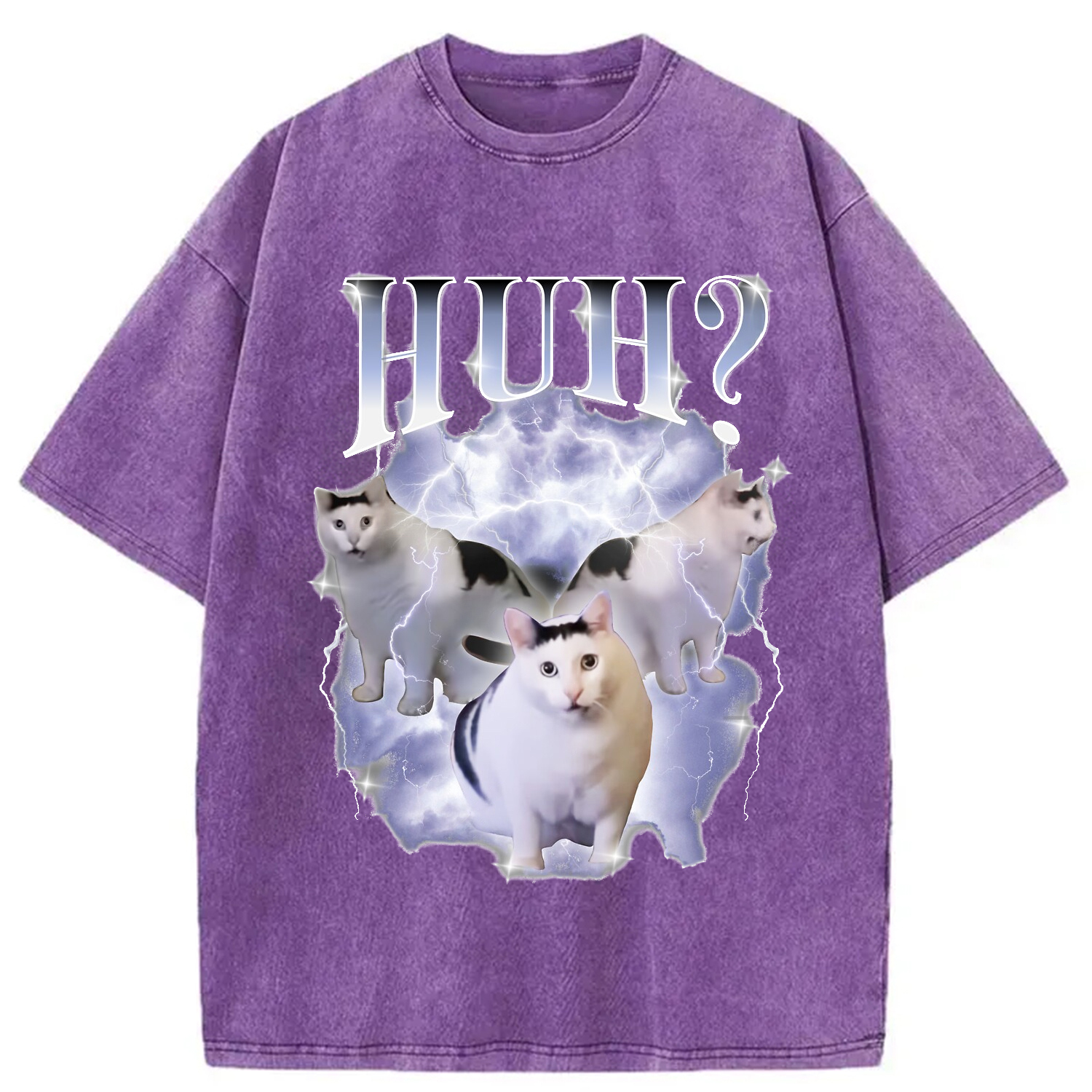 Huh Cat Chonky Ben Meme Washed T-Shirt Casual Vintage Everyday Look Gifts For Best Friend
