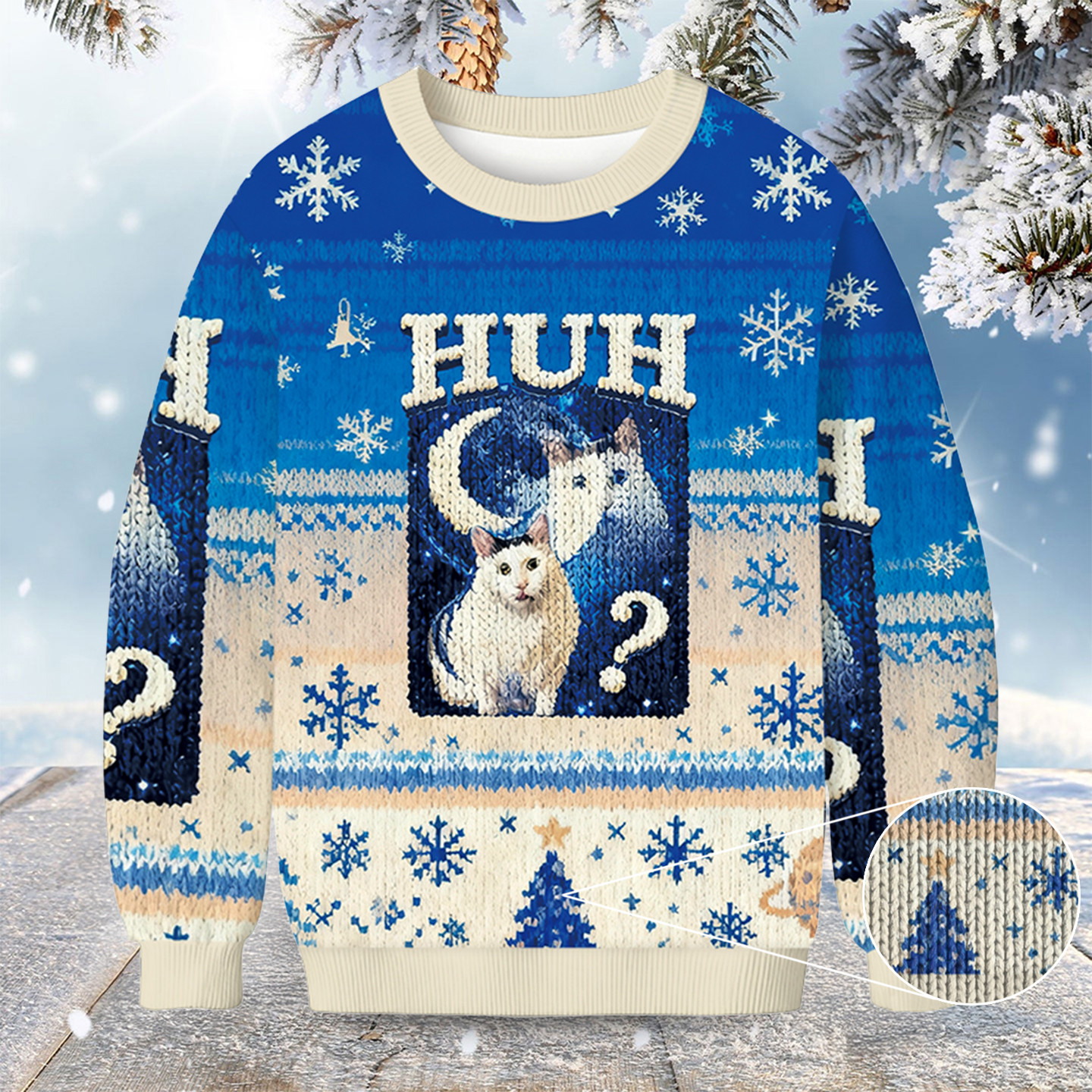 Huh Cat Funny Dank Meme Moon Christmas Ugly Sweater Winter Apparel Funny Cat Gifts