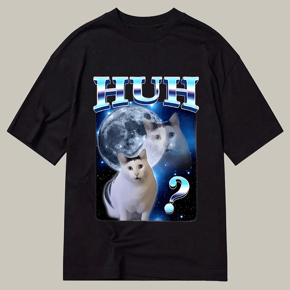Huh Cat Funny Dank Meme Moon Classic T-Shirt Hilarious Shirt Cat Gift For Christmas