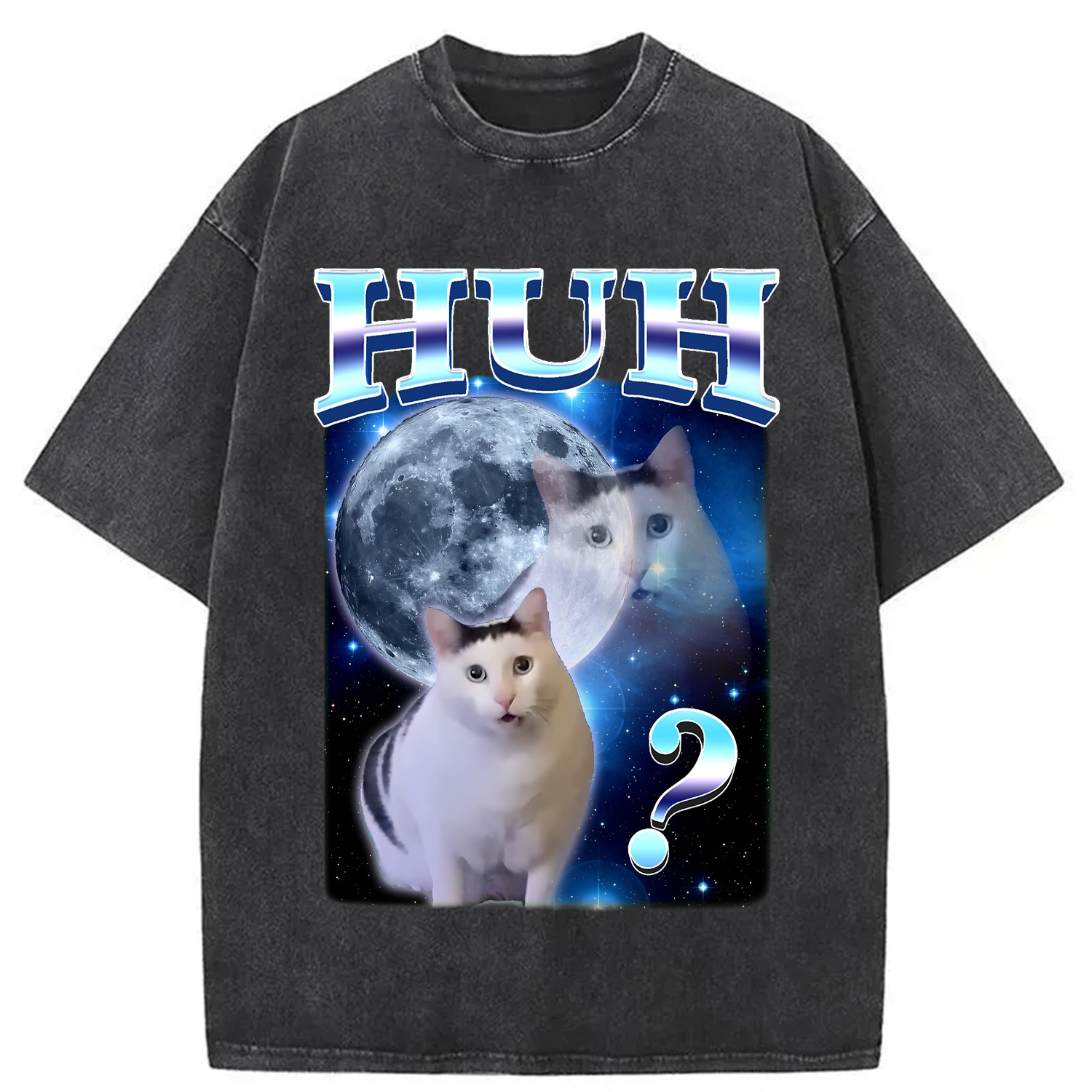 Huh Cat Funny Dank Meme Moon Washed T-Shirt Soft Comfortable Daily T Shirt Gifts For Her