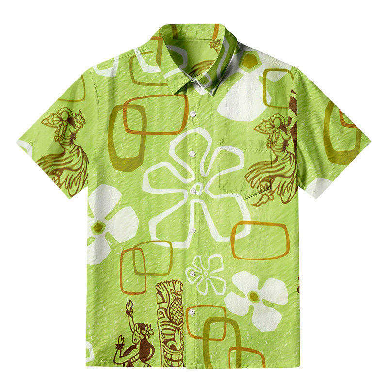 Hula Girl Green Button Up Shirt Aloha Inspired Design Tropical Shirt Gifts For Mother