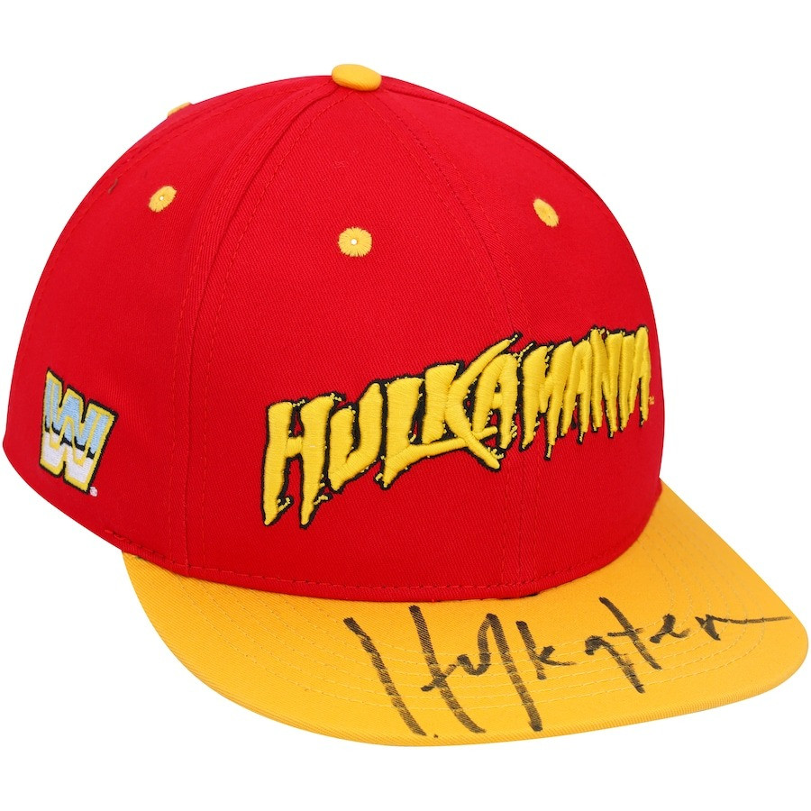 Hulk Hogan WWE Autographed Red Yellow Hulkamania Retro Snapback Hat RIP Hulk Hogan Merch
