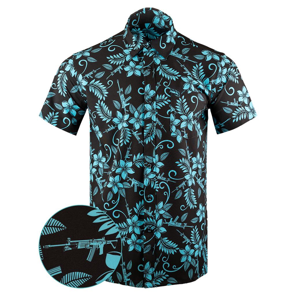 Hulu Black Cyan Button Down Shirt Tactical Tropical Print Shirt Birthday Present For Dad