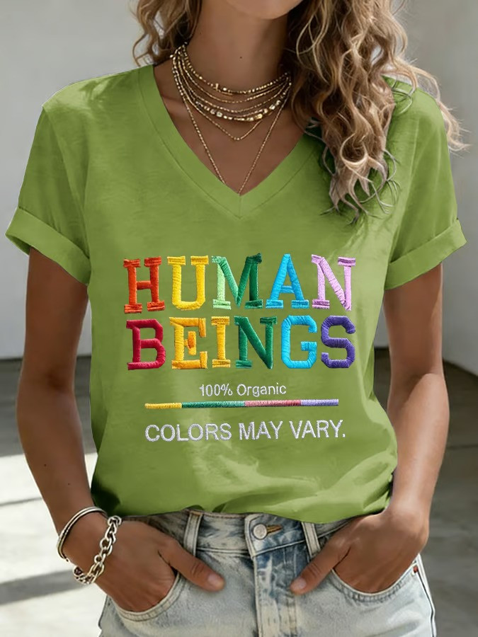 Human Beings 100 Organic Colors May Vary V-Neck Shirt LGBT Support Clothing Gift Ideas