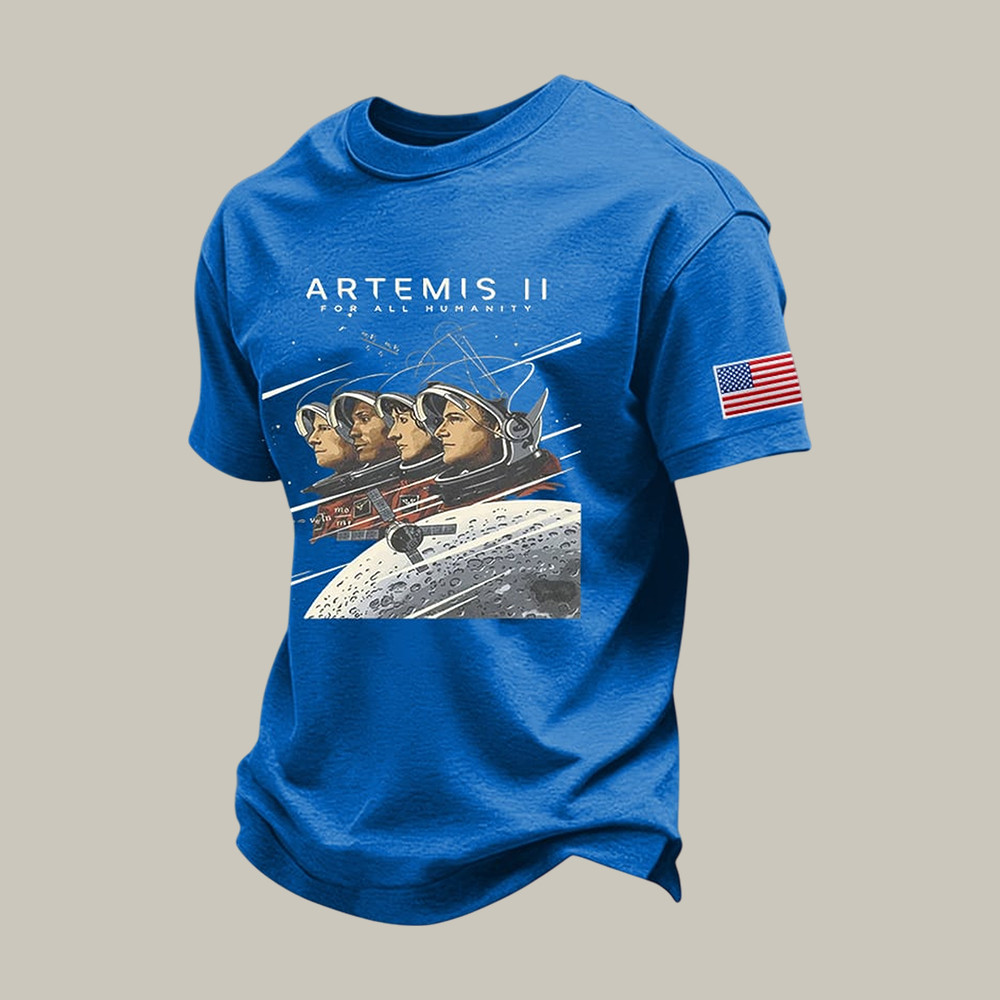 Humanity Returns To The Moon T-Shirt American Flag First Lunar Flyby 2026 Merch Artemis Lover Gift