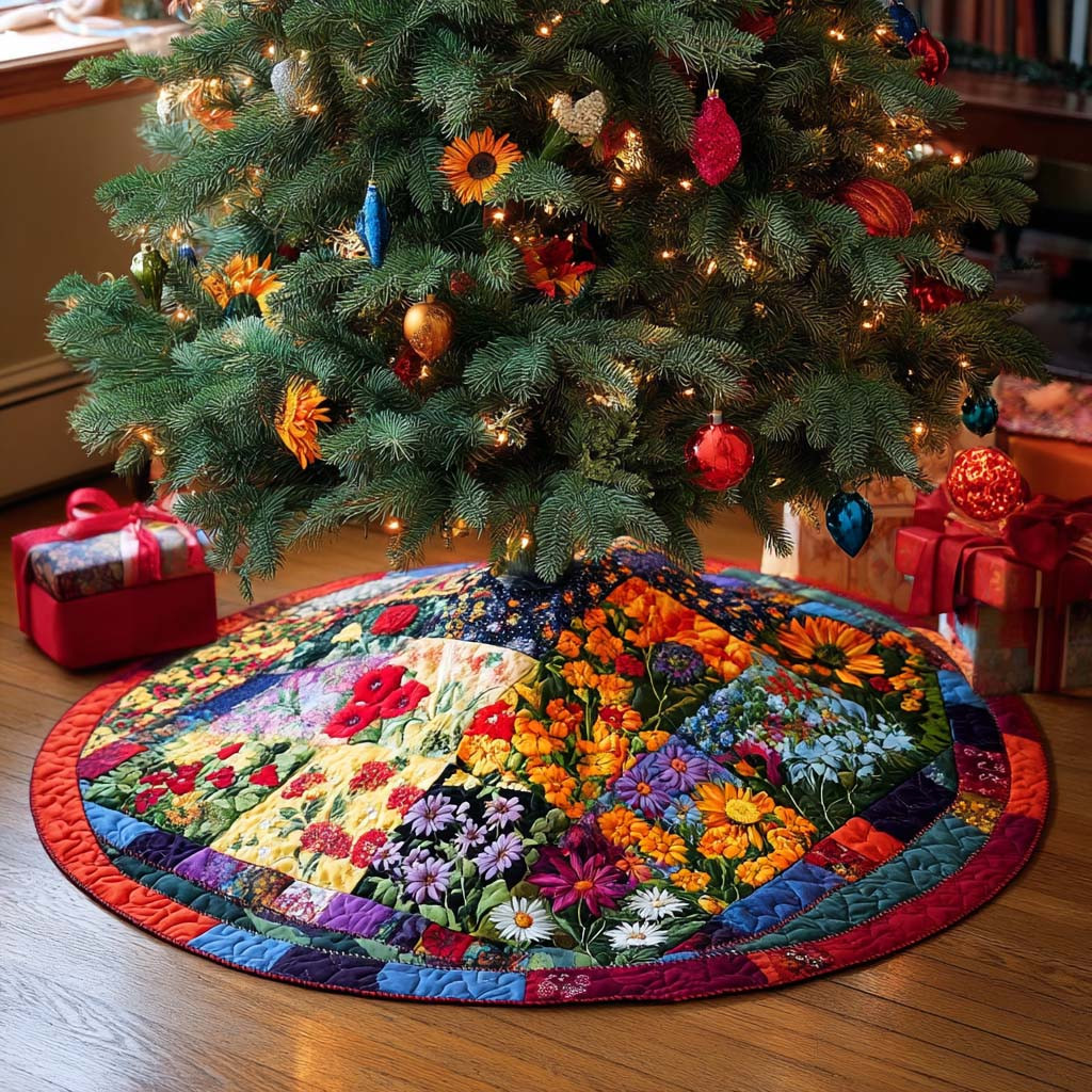 Humble Blooms Christmas Quilted Tree Skirt Christmas Decor Xmas Gift For Flower Lovers