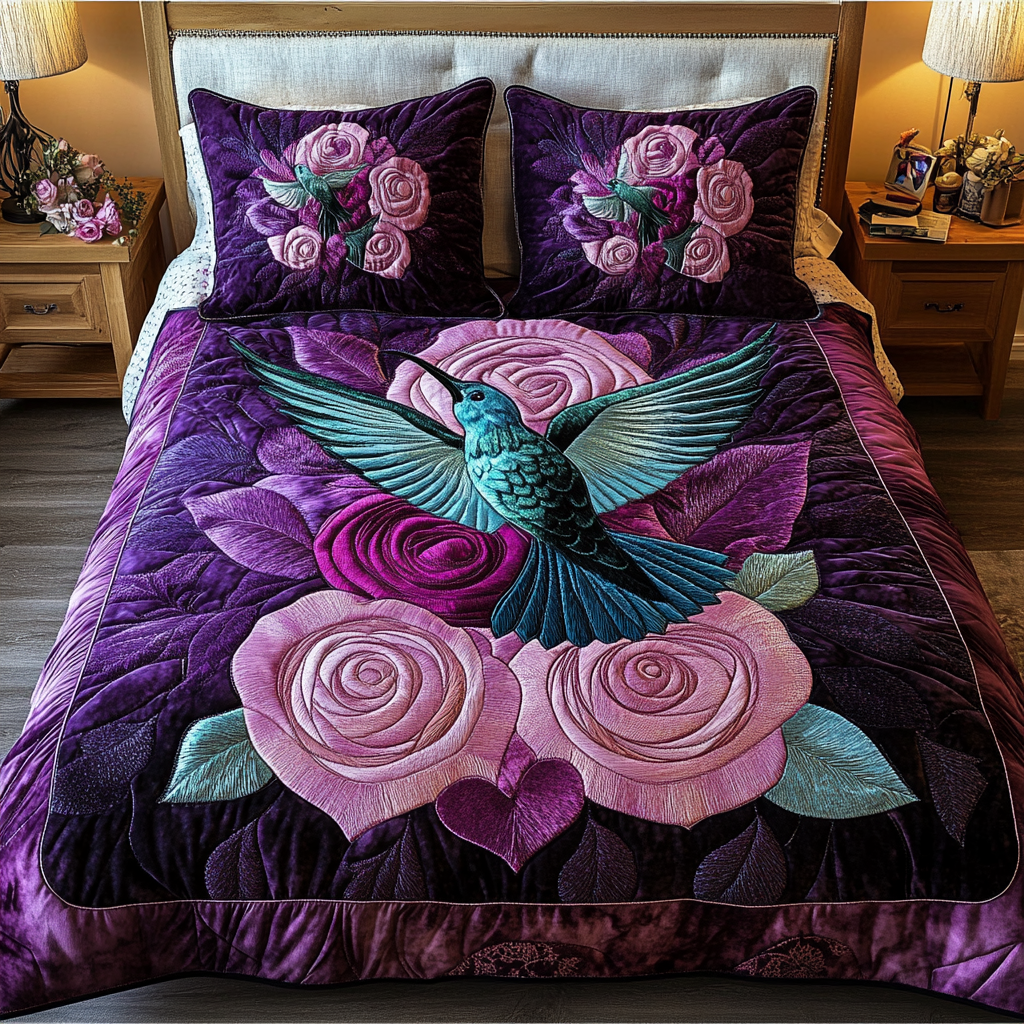 Humming Bloom Quilted Bedding Set Trendy Bedding Set for Bedroom Makeover