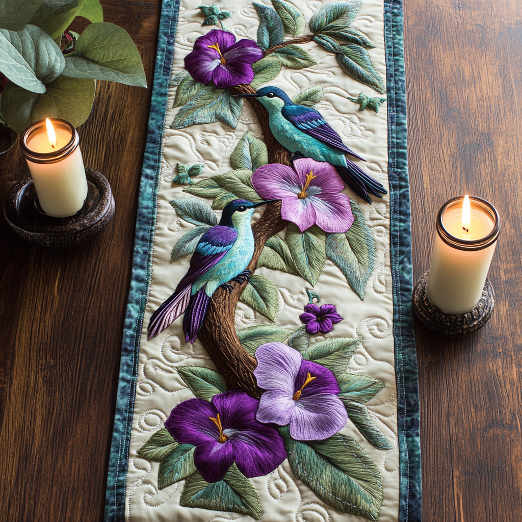 Humming Bloom Quilted Table Runner Kitchen Table Decor Ideas Best Hummingbird Related Gifts