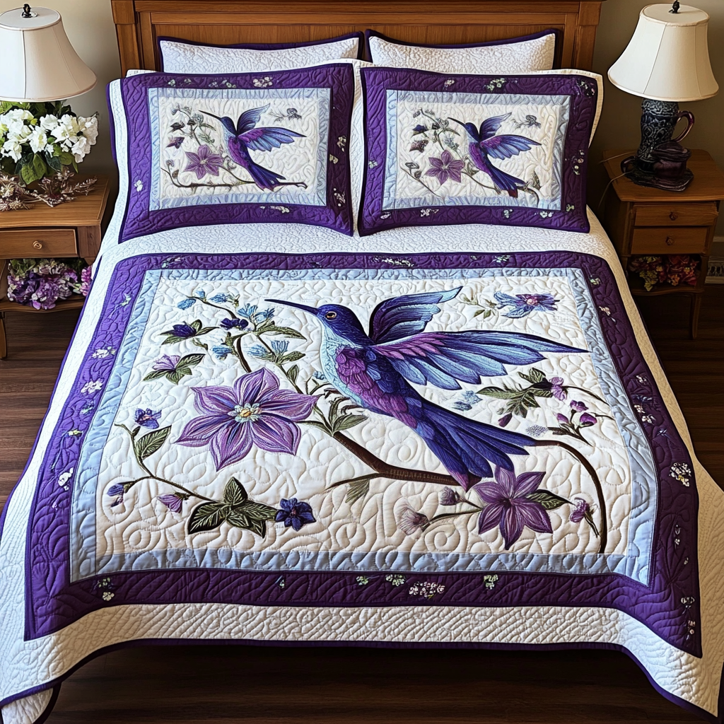 Humming Grace Quilted Bedding Set Best Bed Sheet Set Hummingbird Gifts For Mom