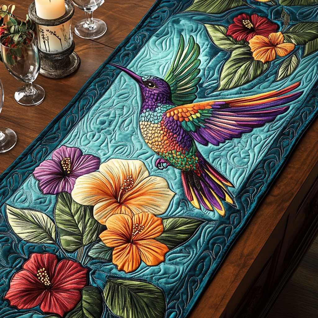 Humming Grace Quilted Table Runner Dining Room Table Decor Hummingbird Gifts For Ladies