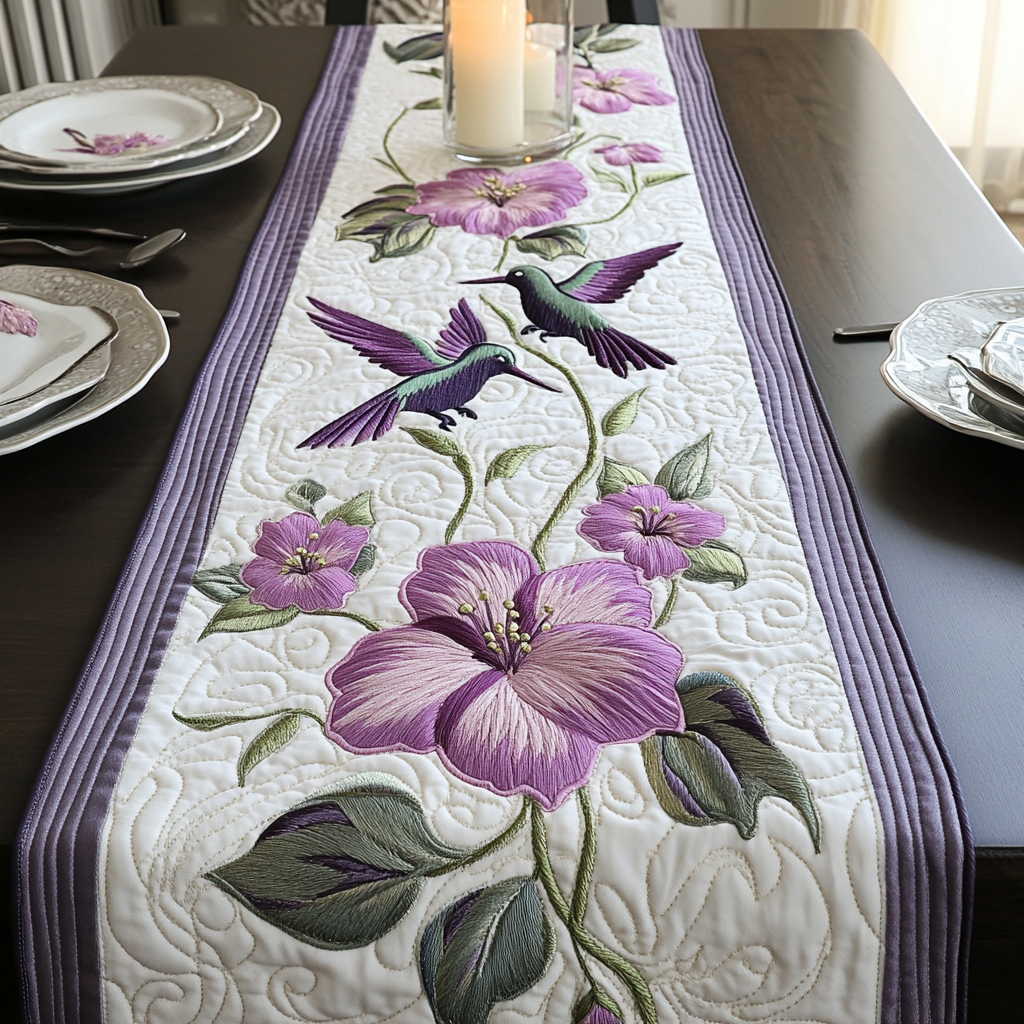 Humming Grace Quilted Table Runner Dining Table Decor Ideas Hummingbird Gift Ideas