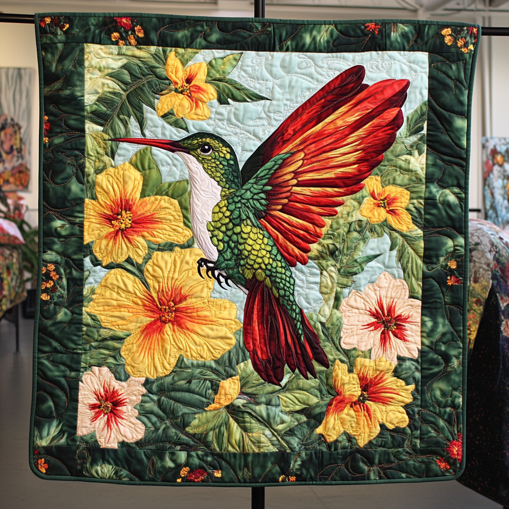 Humming Melody Quilted Blanket Winter Decor Blanket Hummingbird Themed Birthday Presents