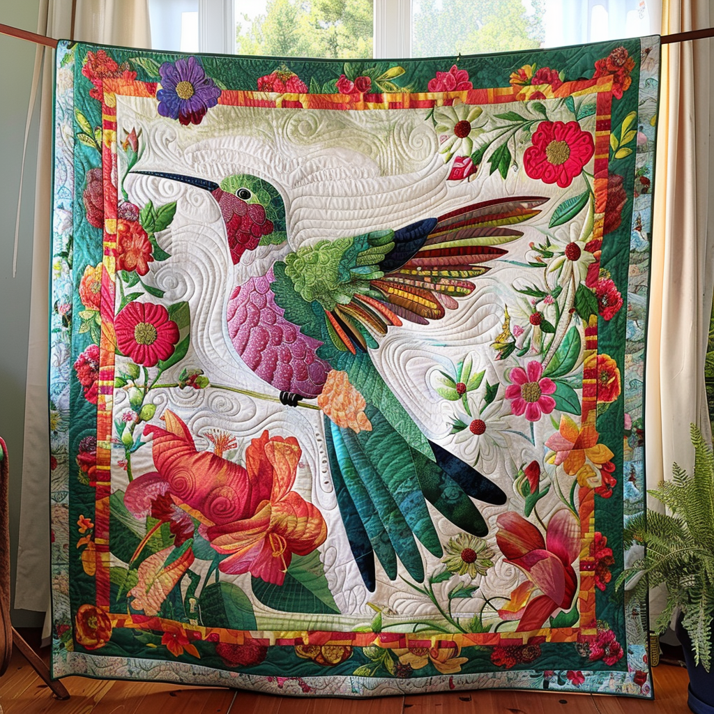 Hummingbird And Blossoms Quilted Blanket Gifts For Hummingbird Lovers