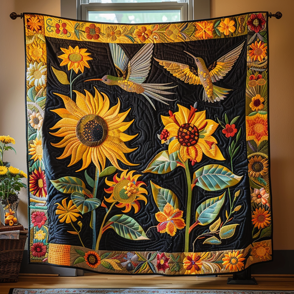 Hummingbird And Flowers Quilted Blanket Gifts For Hummingbird Lovers