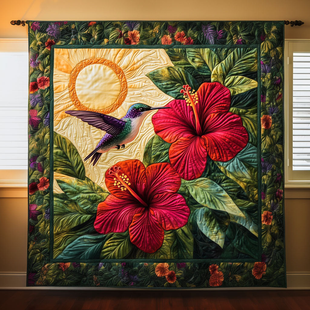 Hummingbird And Hibiscus Garden Quilt Blanket HUmmingbird Blanket Throw Gifts For Hummingbird Lovers