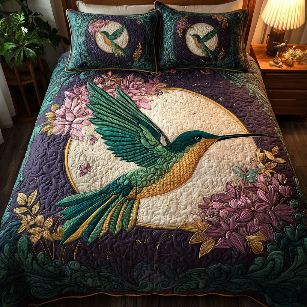 Hummingbird Beauty Quilted Bedding Set Holiday Duvet Cover Set Best Hummingbird Lover Gifts For Him