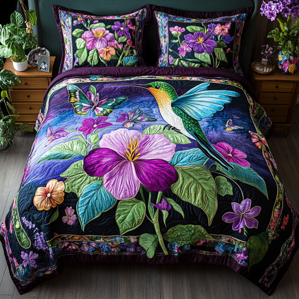 Hummingbird Bliss Quilted Bedding Set Aesthetic Room Decor The Hummingbird Gift
