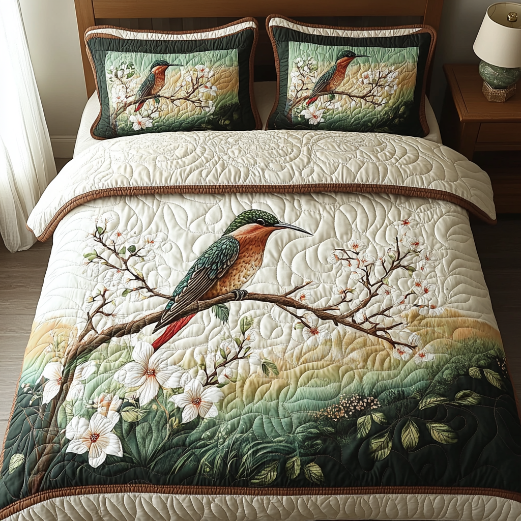 Hummingbird Bliss Quilted Bedding Set Best Bedding Gift for Holiday Season 2025