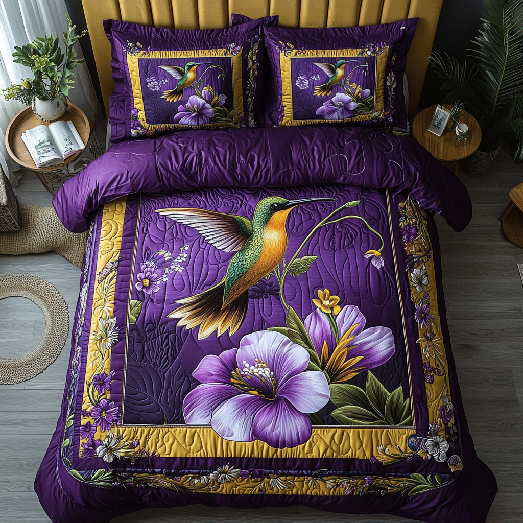 Hummingbird Bliss Quilted Bedding Set Holiday Duvet Covers Hummingbird Gifts For Him