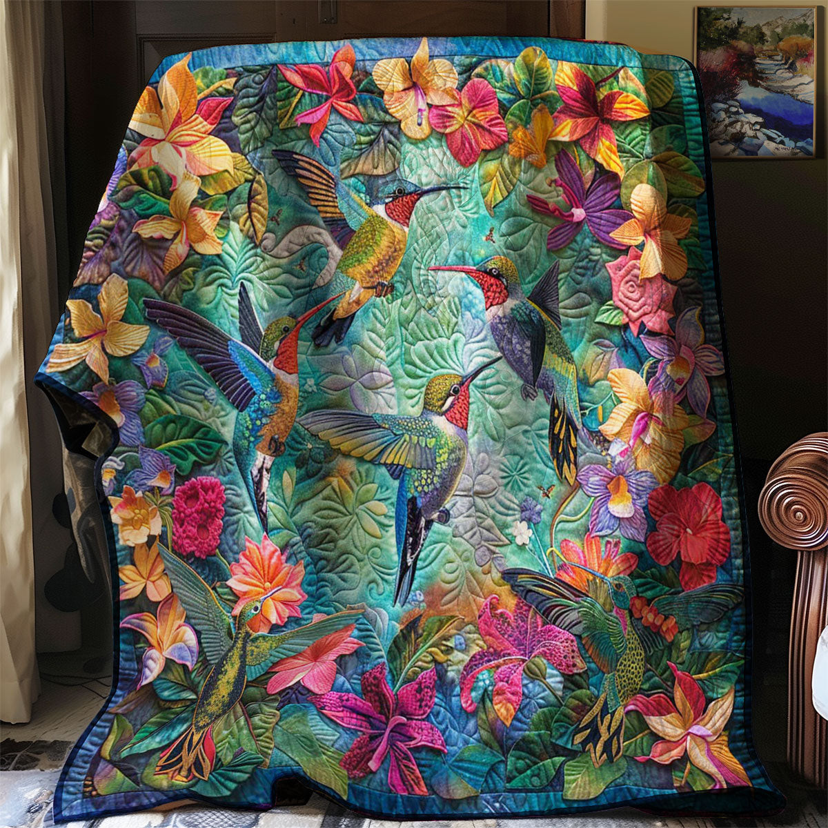 Hummingbird Blissful Blooms Quilt Blanket Best Throw Blanket Awesome Mother's Day Gifts 2025