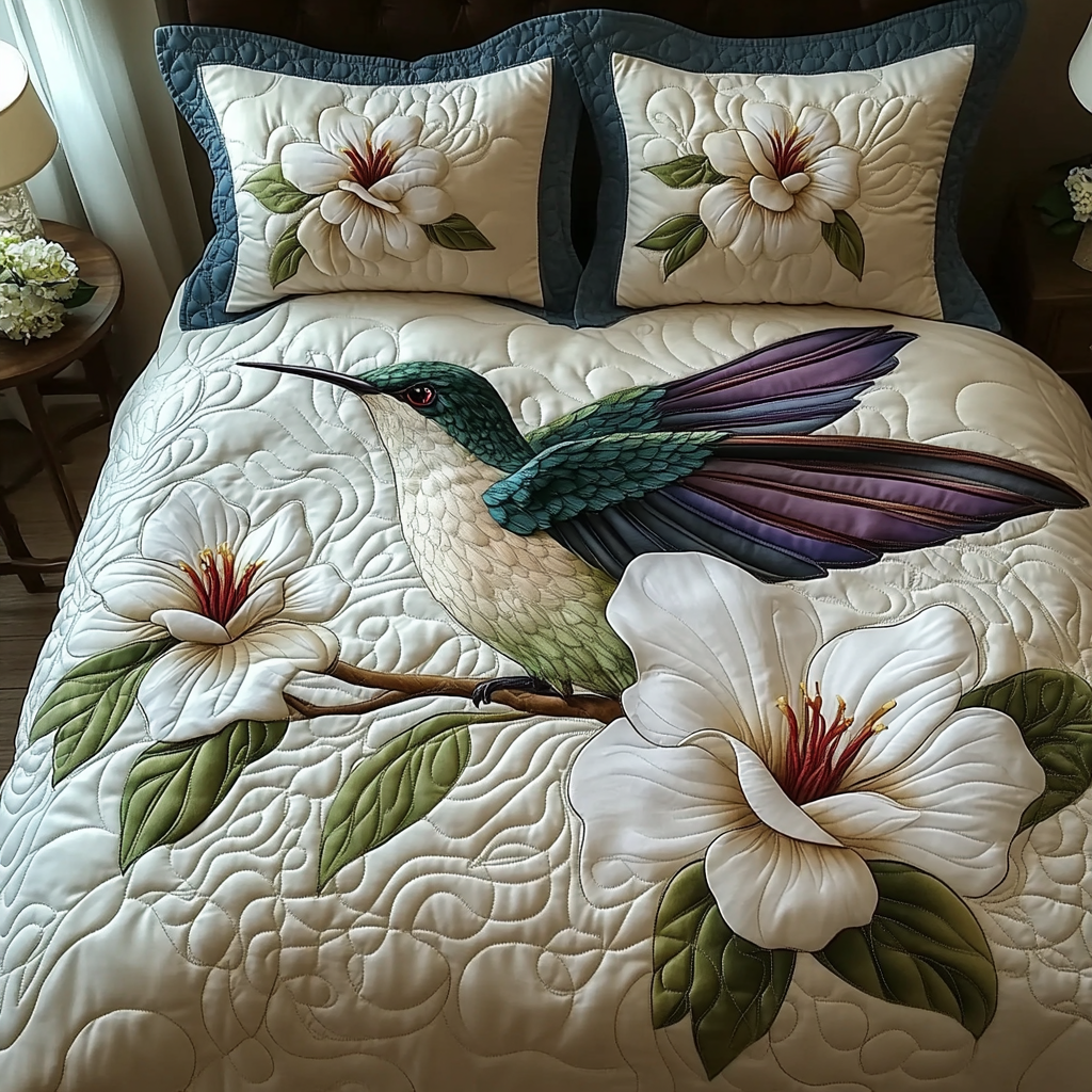 Hummingbird Bloom Quilted Bedding Set Duvet Cover Bed Sheet Set Hummingbird Gifts For Her