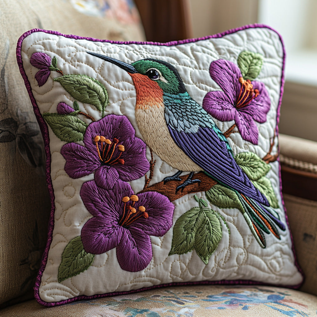 Hummingbird Bloom Quilted Pillow Case Birthday Gifts For Hummingbird Lovers 