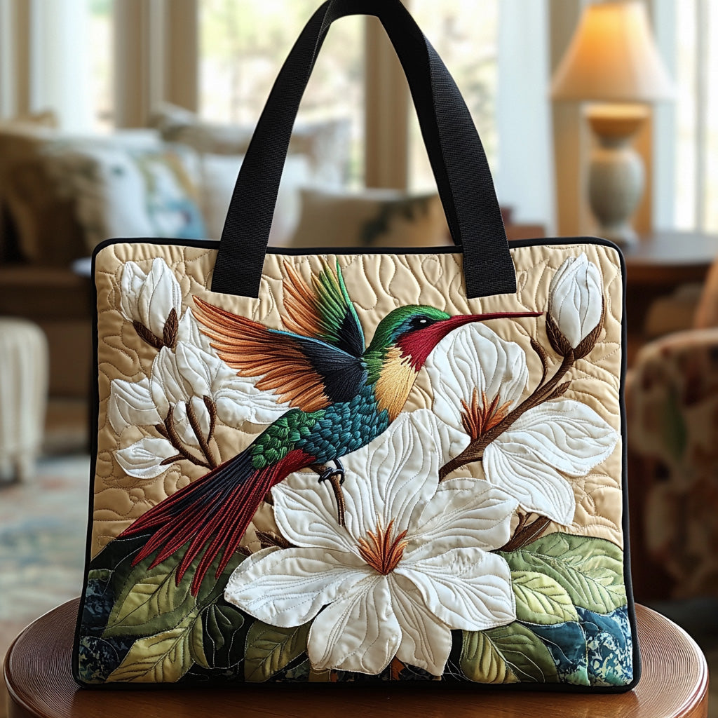 Hummingbird Bloom Quilted Tote Bag Gifts For Hummingbird Lovers