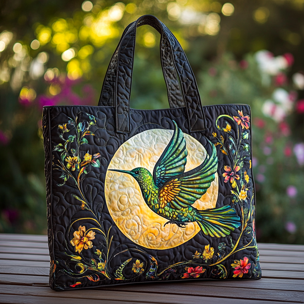 Hummingbird Bloom Quilted Tote Bag Hummingbird Themed Gifts